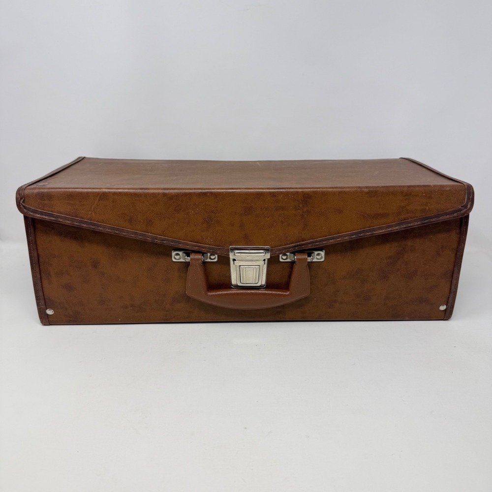 Vintage Brown Faux Leather 8 Track Tape Carrying Case Holds 24 Storage Box Latch